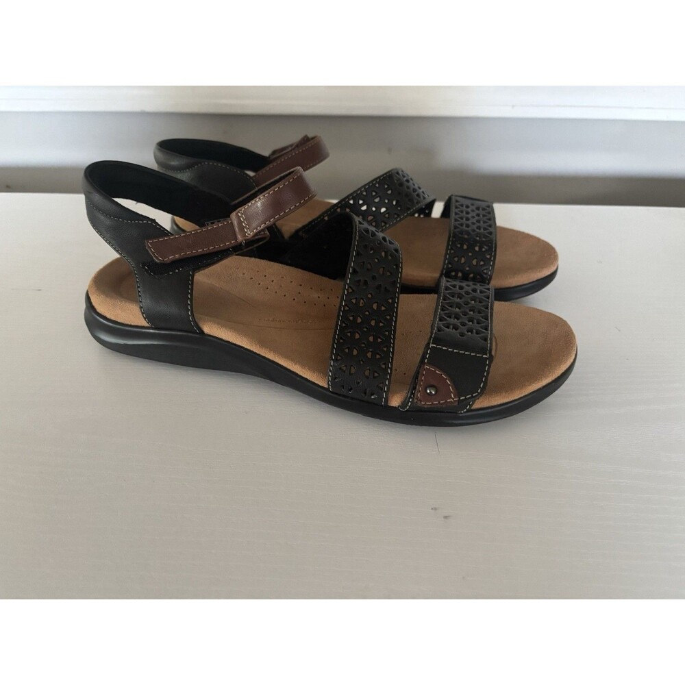 Clarks Women's Kitly Way Sandals Black Leather Open Toe Sz 11